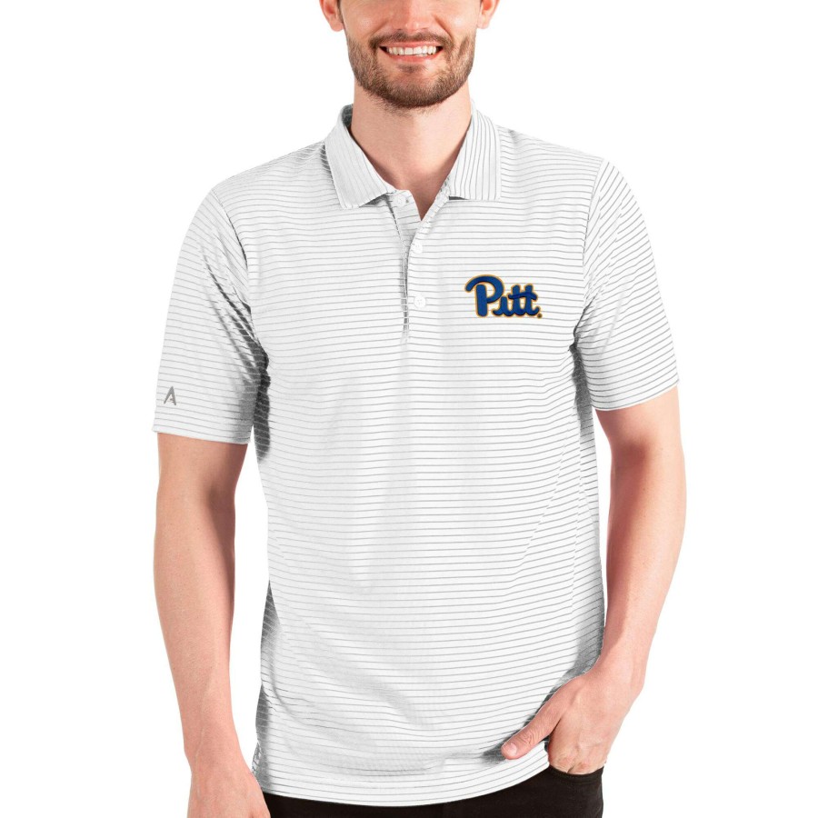 Men * | Sale Online Men'S Antigua White/Silver Pitt Panthers Esteem Polo