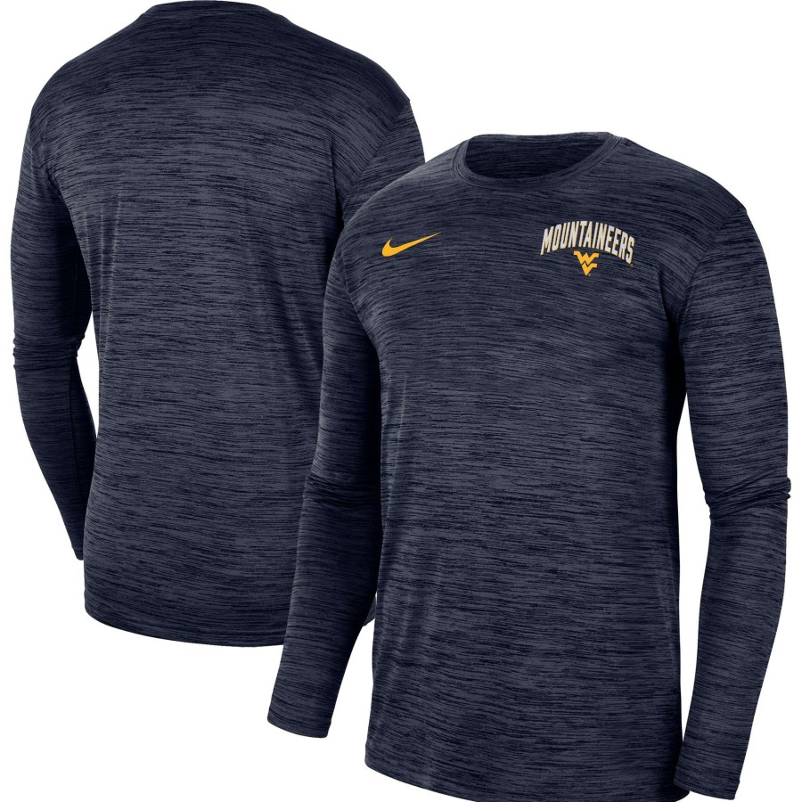 Men * | Lower Prices Men'S Nike Navy West Virginia Mountaineers Sideline Game Day Velocity Performance Long Sleeve T-Shirt