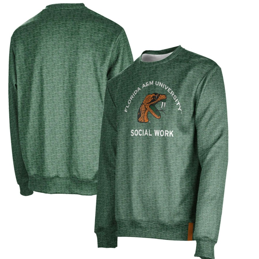 Men * | Sale Online Men'S Green Florida A&M Rattlers Social Work Name Drop Crewneck Pullover Sweatshirt