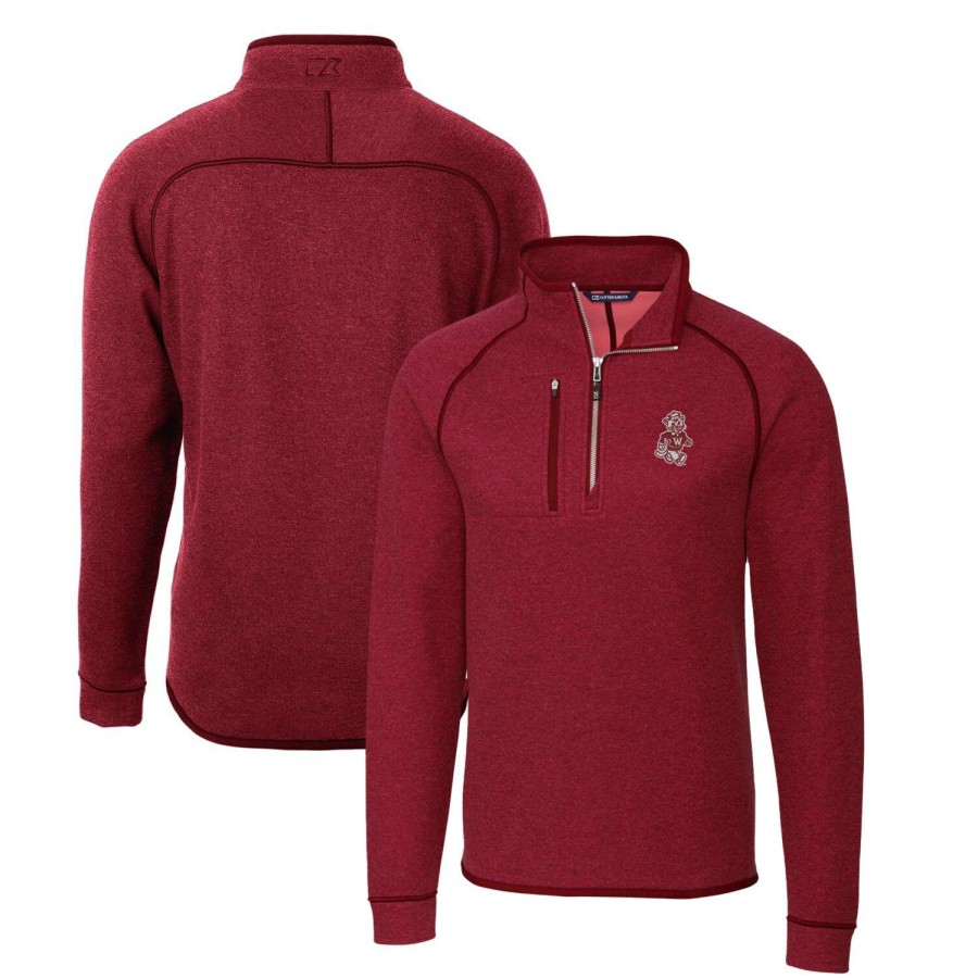 Men * | Reliable Quality Men'S Cutter & Buck Crimson Washington State Cougars Mainsail Sweater-Knit Half-Zip Pullover Jacket