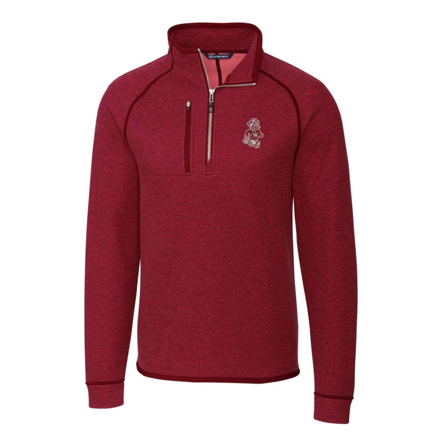 Men * | Reliable Quality Men'S Cutter & Buck Crimson Washington State Cougars Mainsail Sweater-Knit Half-Zip Pullover Jacket