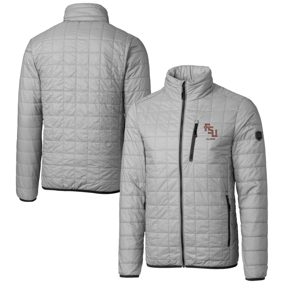 Men * | Reliable Quality Men'S Cutter & Buck Gray Florida State Seminoles Alumni Logo Rainier Primaloft Eco Insulated Full-Zip Puffer Vest