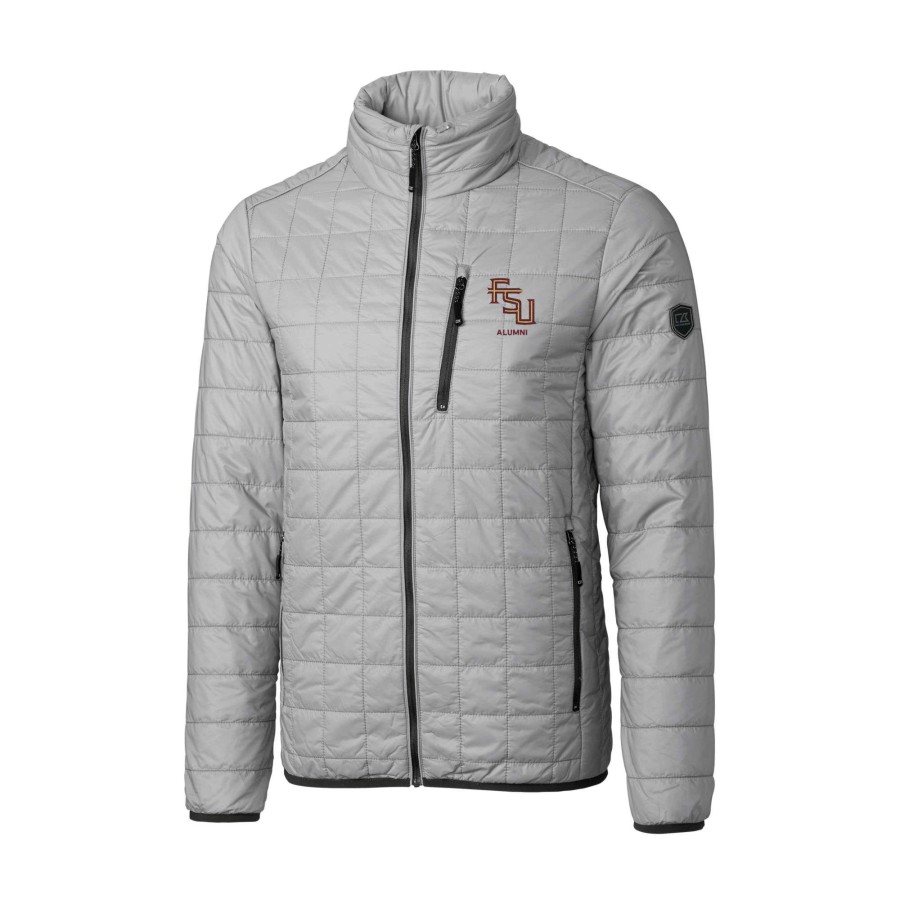 Men * | Reliable Quality Men'S Cutter & Buck Gray Florida State Seminoles Alumni Logo Rainier Primaloft Eco Insulated Full-Zip Puffer Vest