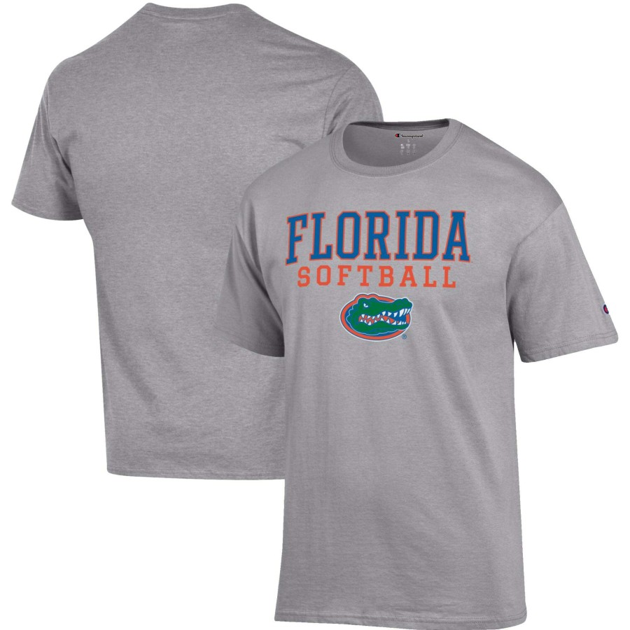 Men * | Online Sales Men'S Champion Gray Florida Gators Softball Stack T-Shirt