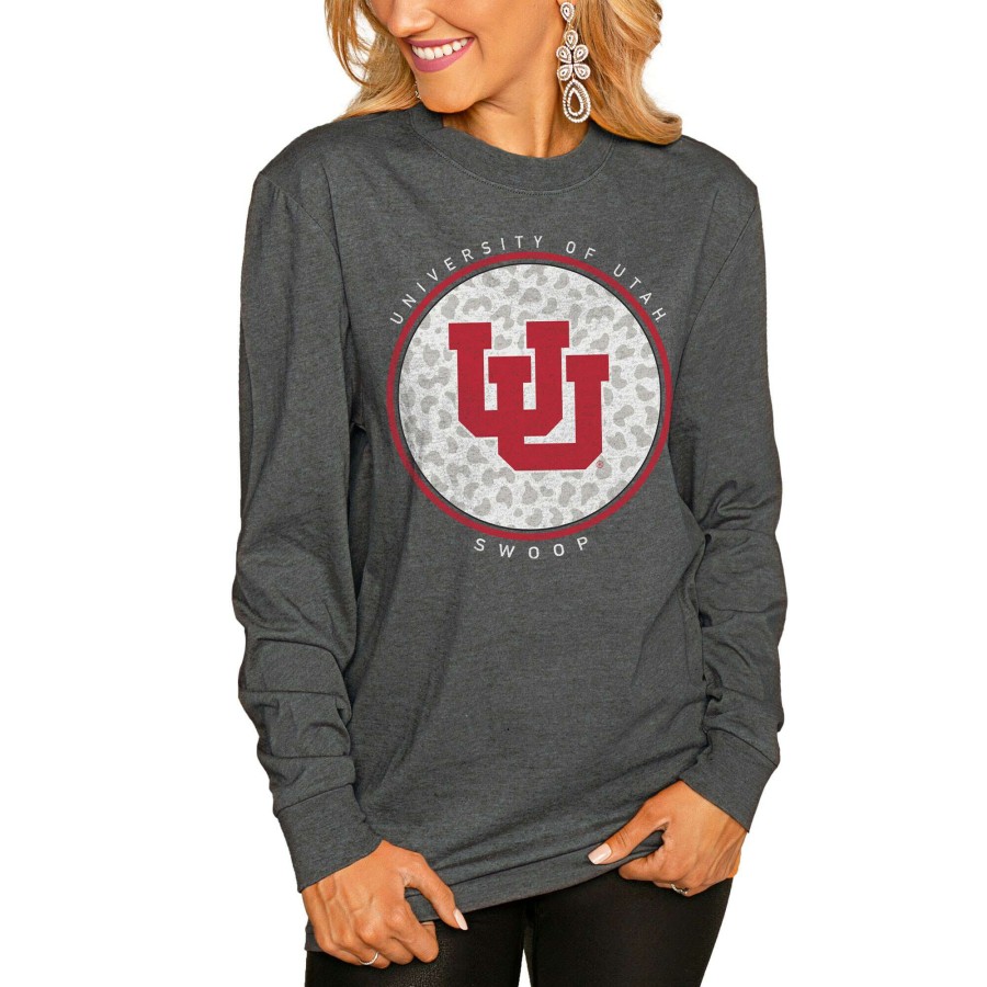 Women * | Online Sales Women'S Gameday Couture Charcoal Utah Utes Circle Graphic Boyfriend Long Sleeve T-Shirt