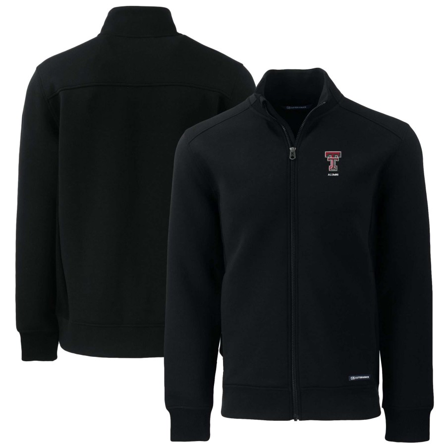 Men * | Discount Store Men'S Cutter & Buck Black Texas Tech Red Raiders Alumni Logo Roam Eco Recycled Full-Zip Jacket