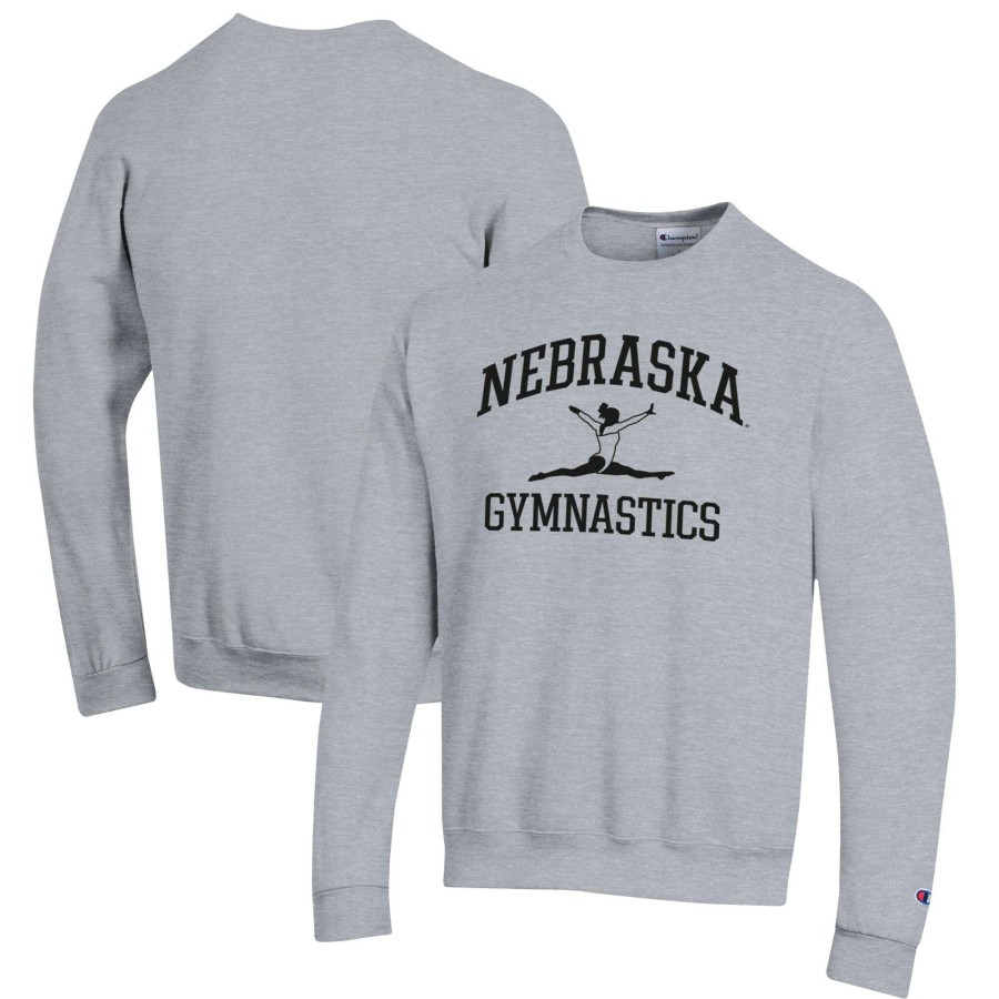 Men * | Reliable Quality Men'S Champion Gray Nebraska Huskers Gymnastics Icon Powerblend Pullover Sweatshirt