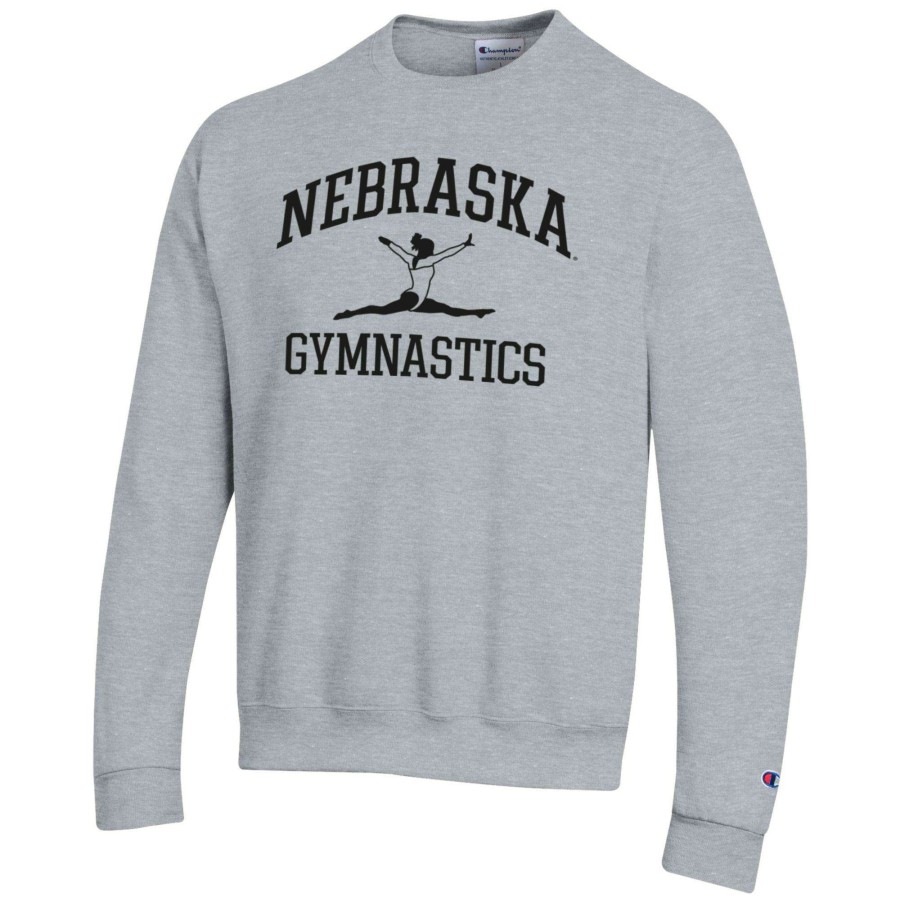 Men * | Reliable Quality Men'S Champion Gray Nebraska Huskers Gymnastics Icon Powerblend Pullover Sweatshirt