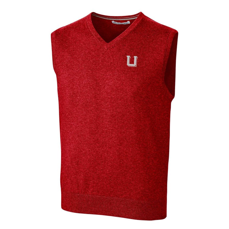 Men * | Reliable Quality Men'S Cutter & Buck Red Utah Utes Lakemont Vault Logo Vest