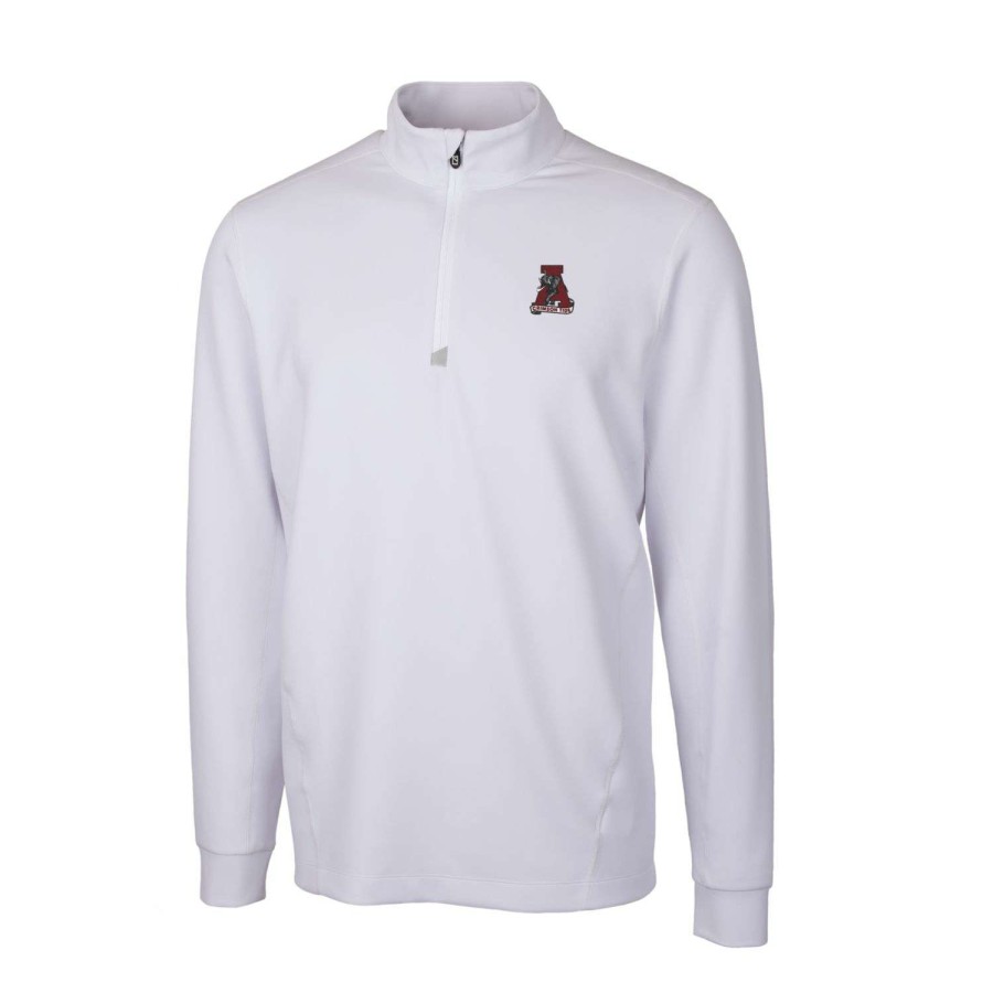 Men * | Online Discount Men'S Cutter & Buck White Alabama Crimson Tide Traverse Stretch Quarter Zip-Pullover Top