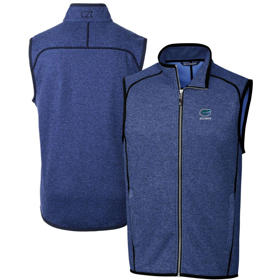 Men * | Original Men'S Cutter & Buck Heather Royal Florida Gators Alumni Logo Mainsail Sweater Knit Fleece Full-Zip Vest