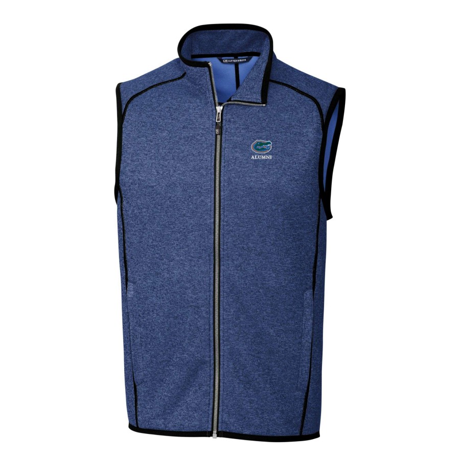 Men * | Original Men'S Cutter & Buck Heather Royal Florida Gators Alumni Logo Mainsail Sweater Knit Fleece Full-Zip Vest