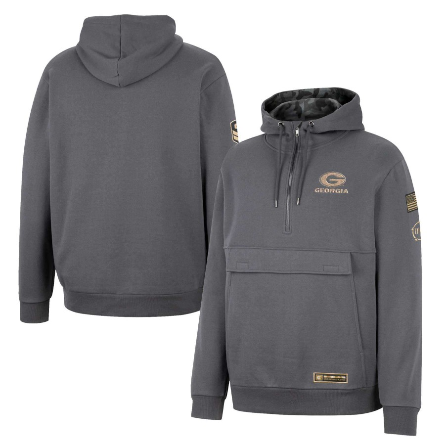 Men * | Clearance Sale Men'S Colosseum Charcoal Georgia Bulldogs Oht Military Appreciation Quarter-Zip Hoodie