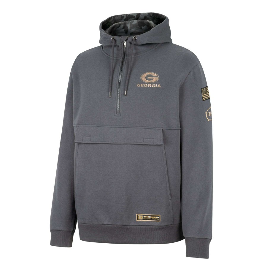 Men * | Clearance Sale Men'S Colosseum Charcoal Georgia Bulldogs Oht Military Appreciation Quarter-Zip Hoodie