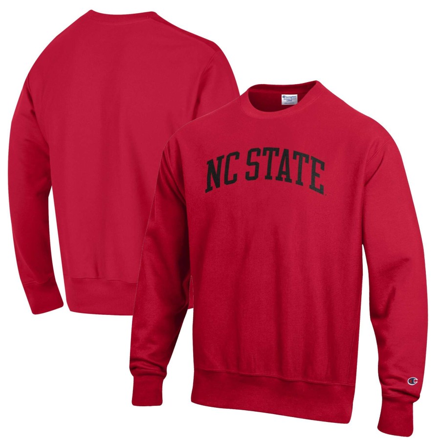 Men * | Original Men'S Champion Red Nc State Wolfpack Reverse Weave Fleece Crewneck Sweatshirt