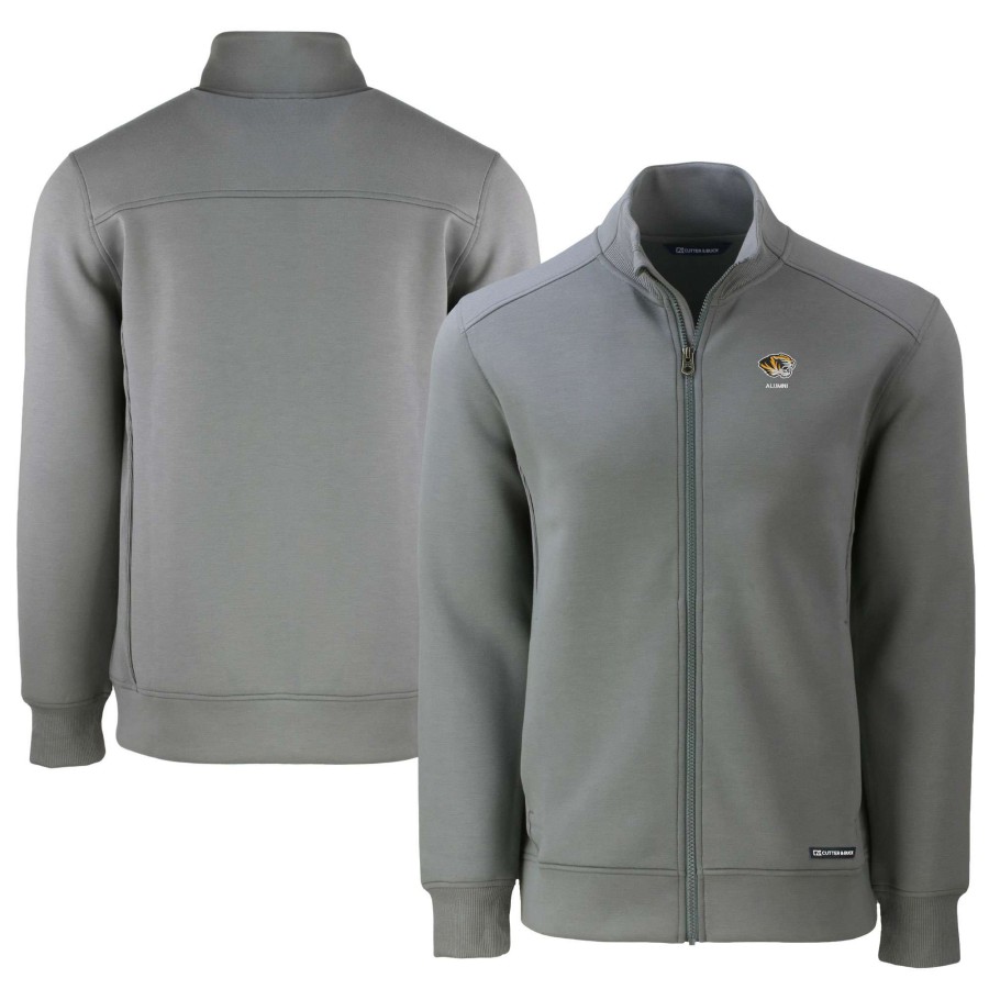 Men * | Hot Sell Men'S Cutter & Buck Gray Missouri Tigers Alumni Logo Roam Eco Recycled Full-Zip Jacket