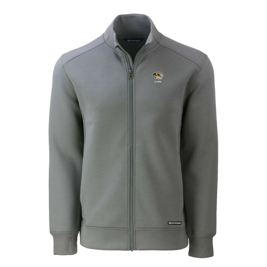 Men * | Hot Sell Men'S Cutter & Buck Gray Missouri Tigers Alumni Logo Roam Eco Recycled Full-Zip Jacket