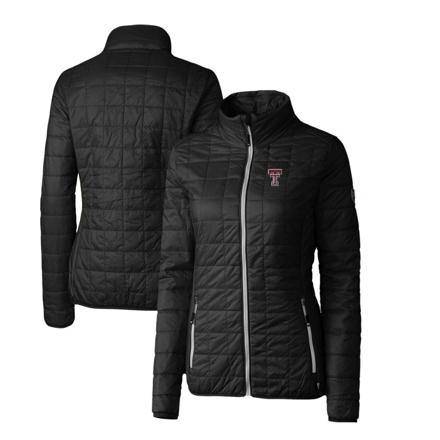 Women * | Limited Edition Women'S Cutter & Buck Black Texas Tech Red Raiders Rainier Eco Insulated Puffer Full-Zip Jacket