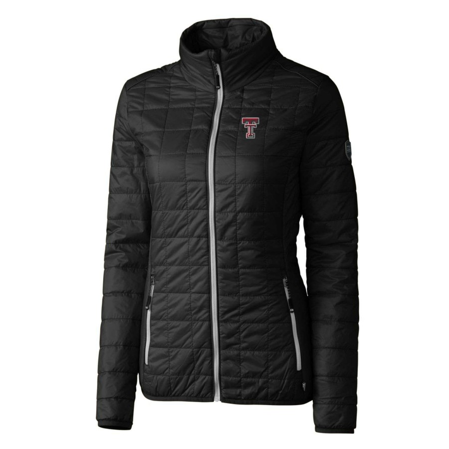 Women * | Limited Edition Women'S Cutter & Buck Black Texas Tech Red Raiders Rainier Eco Insulated Puffer Full-Zip Jacket