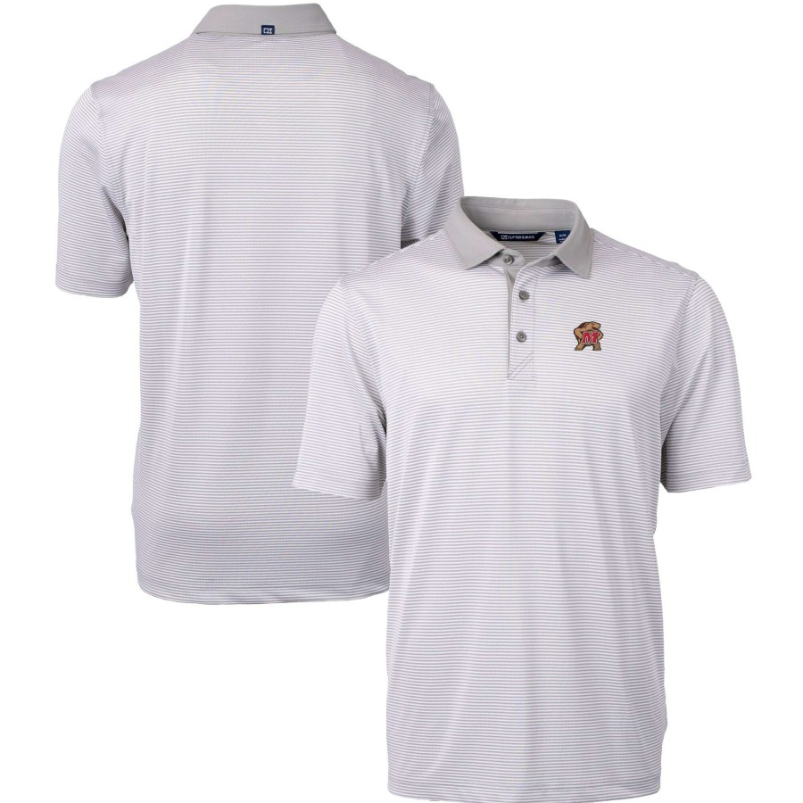 Men * | Reliable Quality Men'S Cutter & Buck Gray/White Maryland Terrapins Big & Tall Virtue Eco Pique Micro Stripe Recycled Polo