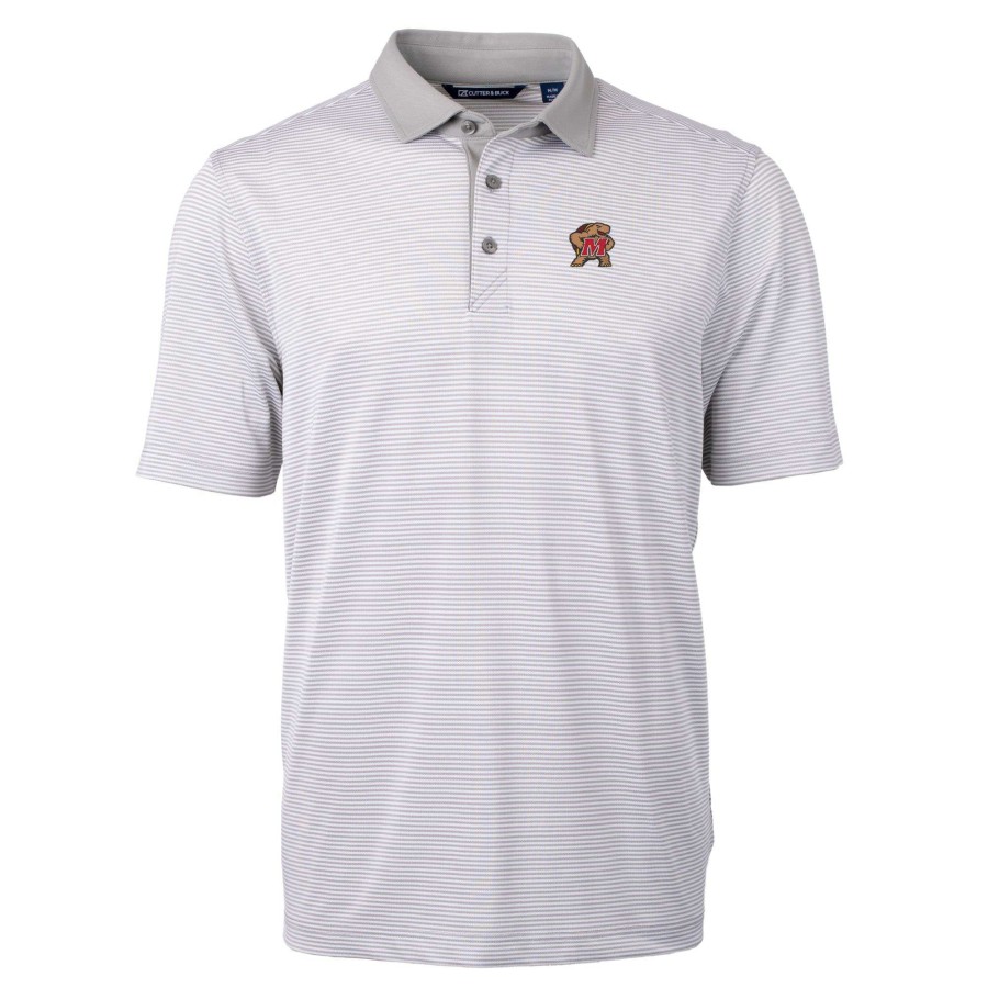 Men * | Reliable Quality Men'S Cutter & Buck Gray/White Maryland Terrapins Big & Tall Virtue Eco Pique Micro Stripe Recycled Polo