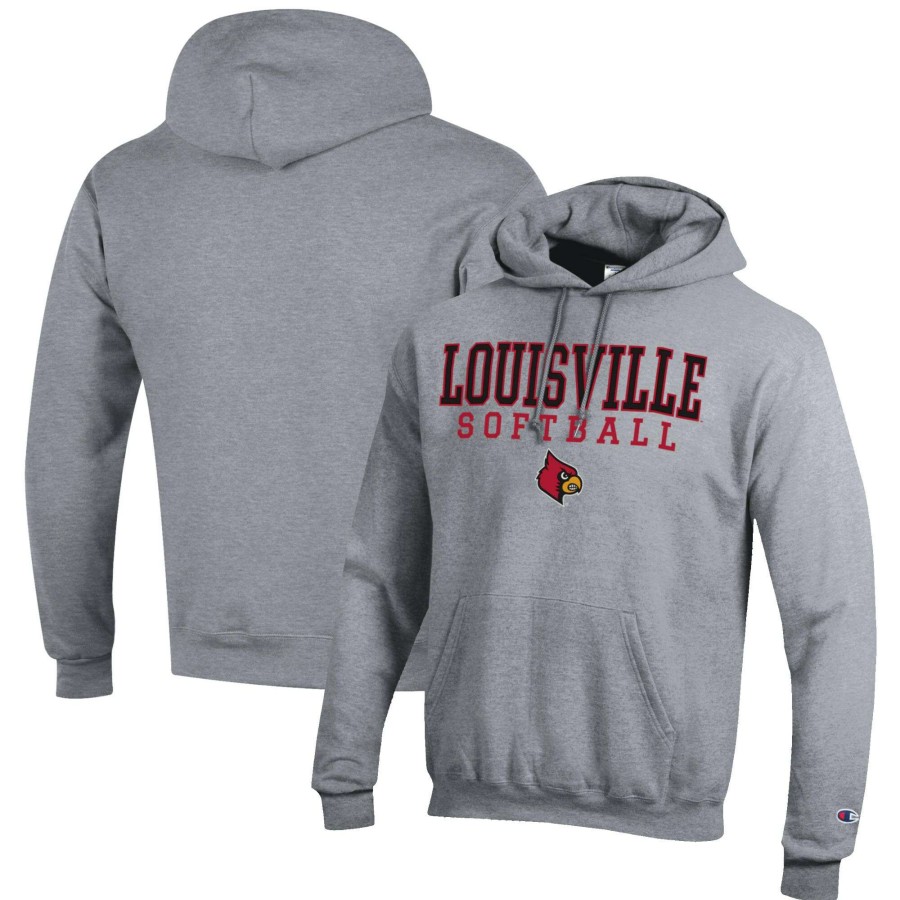 Men * | Lower Prices Men'S Champion Gray Louisville Cardinals Softball Stack Pullover Hoodie