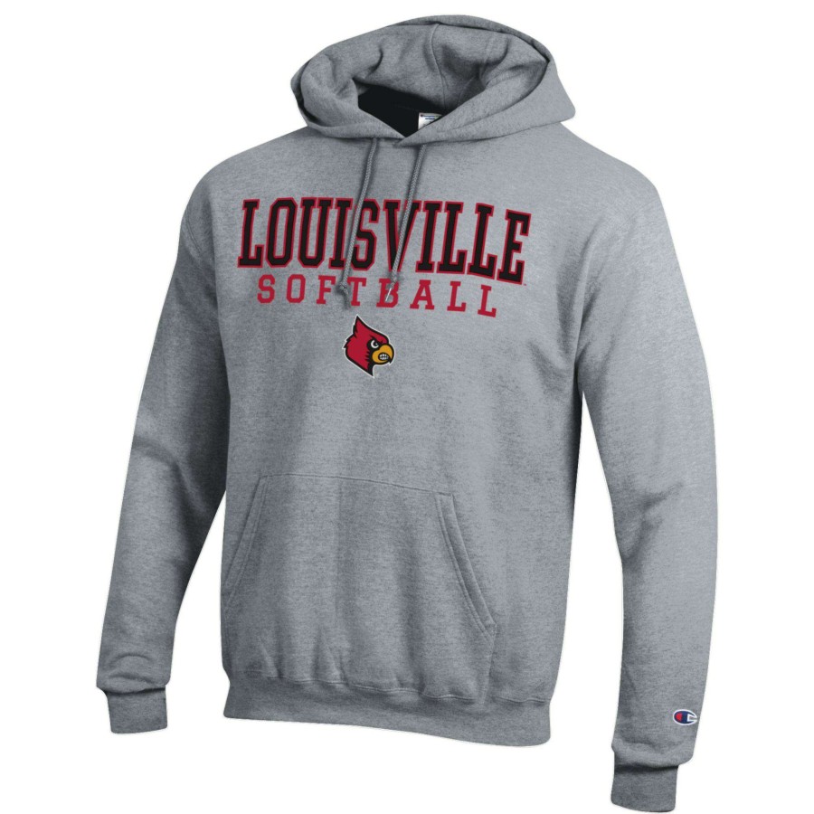 Men * | Lower Prices Men'S Champion Gray Louisville Cardinals Softball Stack Pullover Hoodie