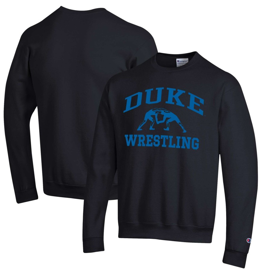 Men * | Bestsellers Men'S Champion Black Duke Blue Devils Icon Logo Wrestling Pullover Sweatshirt