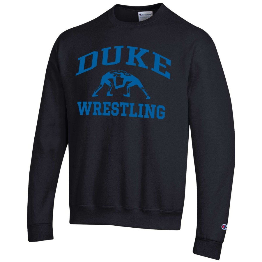 Men * | Bestsellers Men'S Champion Black Duke Blue Devils Icon Logo Wrestling Pullover Sweatshirt