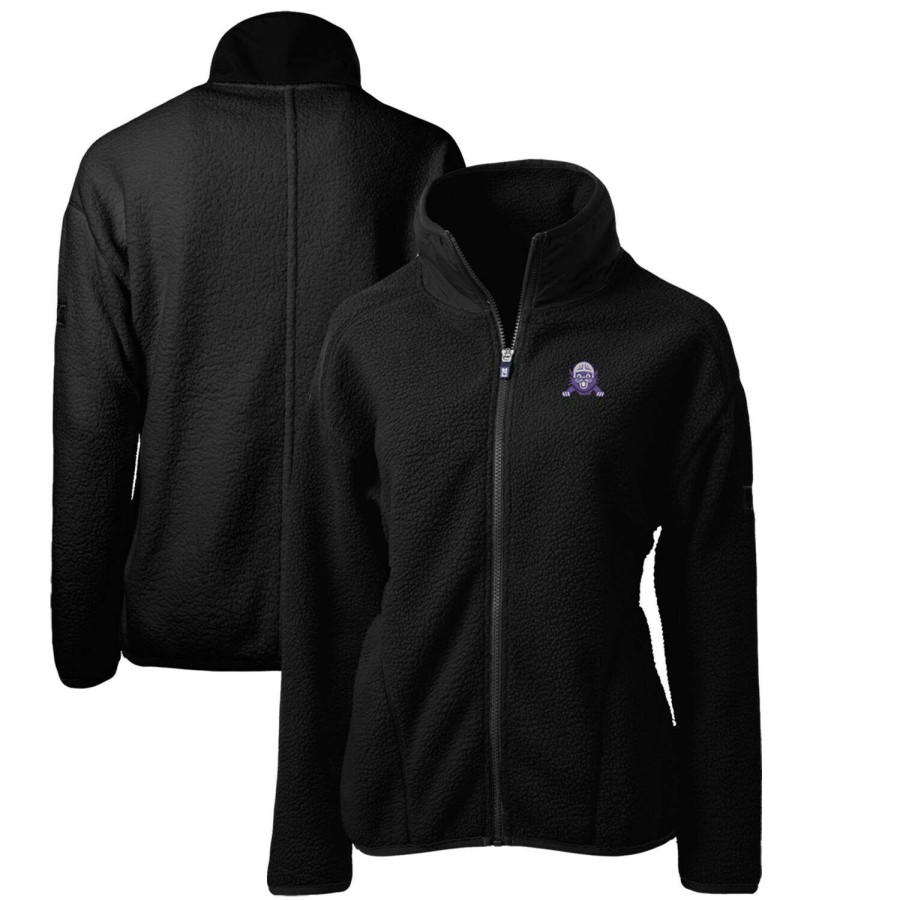 Women * | Best Quality Women'S Cutter & Buck Black Northwestern Wildcats Cascade Eco Sherpa Full-Zip Fleece Jacket