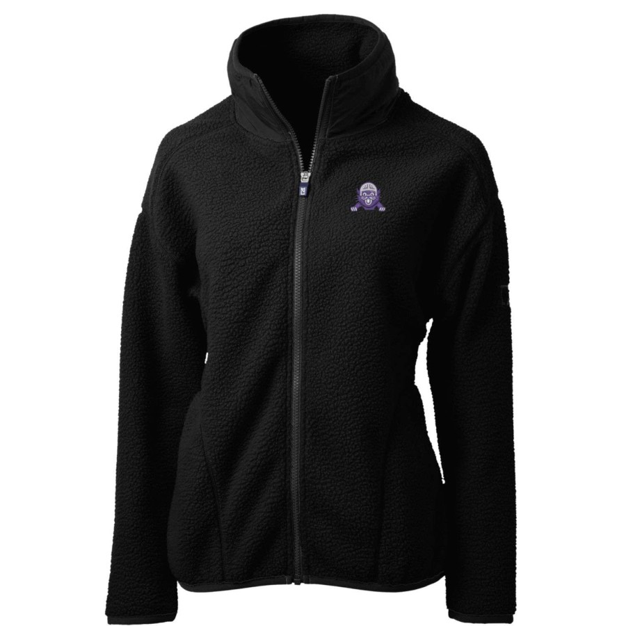 Women * | Best Quality Women'S Cutter & Buck Black Northwestern Wildcats Cascade Eco Sherpa Full-Zip Fleece Jacket