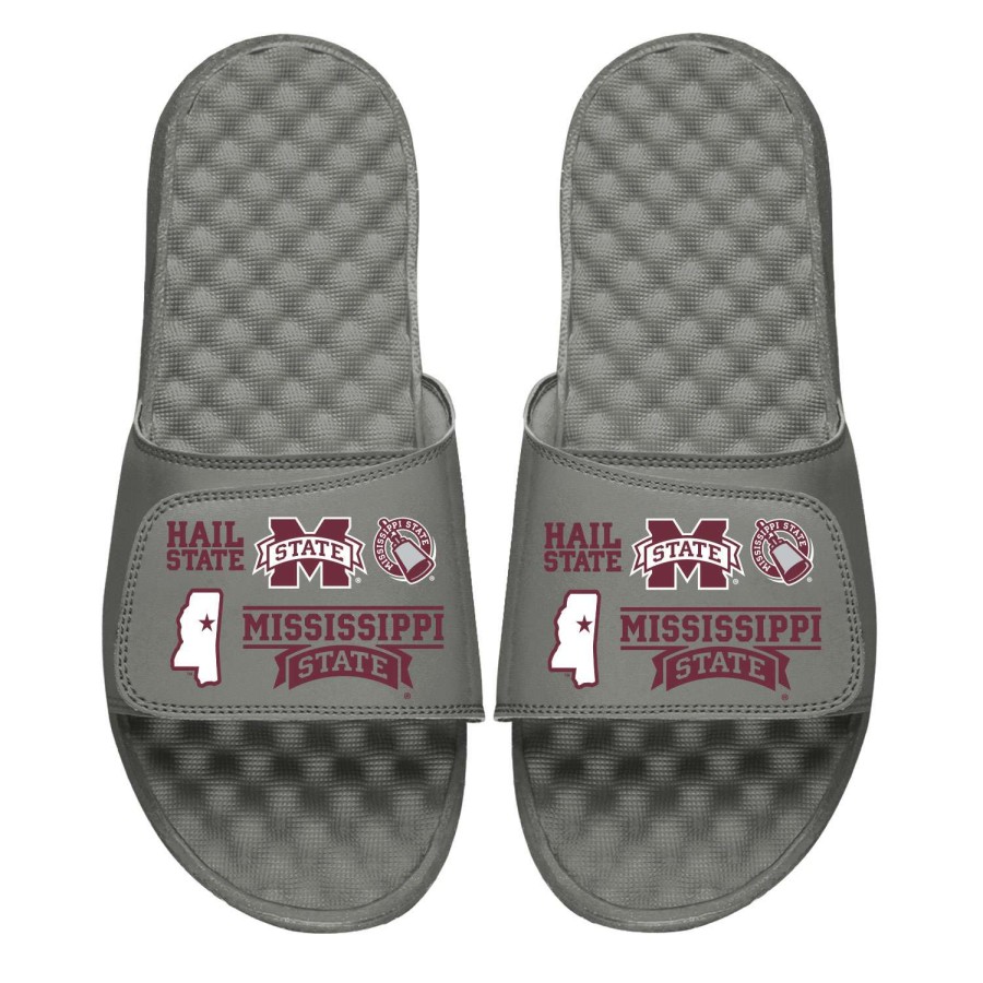 Men * | Online Discount Unisex Islide Gray Mississippi State Bulldogs Collage Slide Sandals