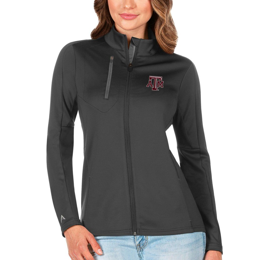 Women * | Clearance Sale Women'S Antigua Graphite/Silver Texas A&M Aggies Generation Full-Zip Jacket