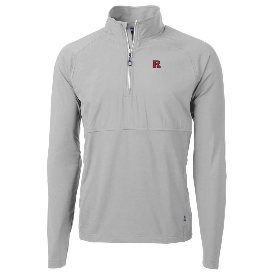 Men * | Discount Store Men'S Cutter & Buck Silver Rutgers Scarlet Knights Adapt Eco Knit Hybrid Recycled Quarter-Zip Pullover Top