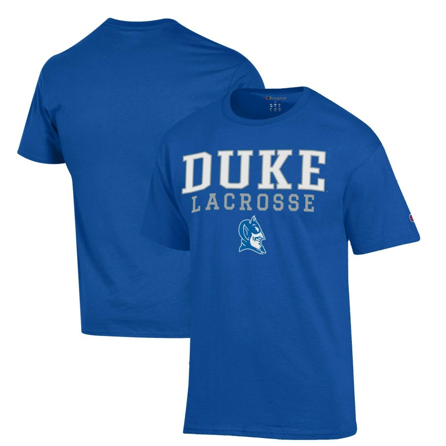 Men * | Good Quality Men'S Champion Royal Duke Blue Devils Stacked Logo Lacrosse T-Shirt