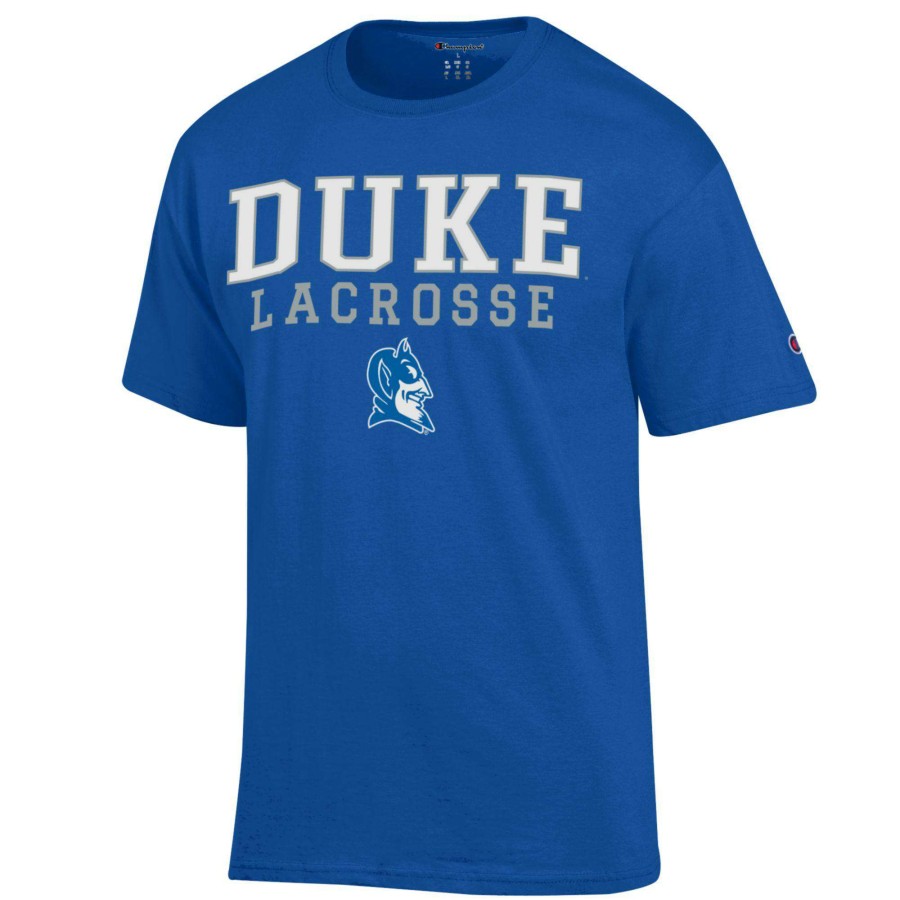 Men * | Good Quality Men'S Champion Royal Duke Blue Devils Stacked Logo Lacrosse T-Shirt