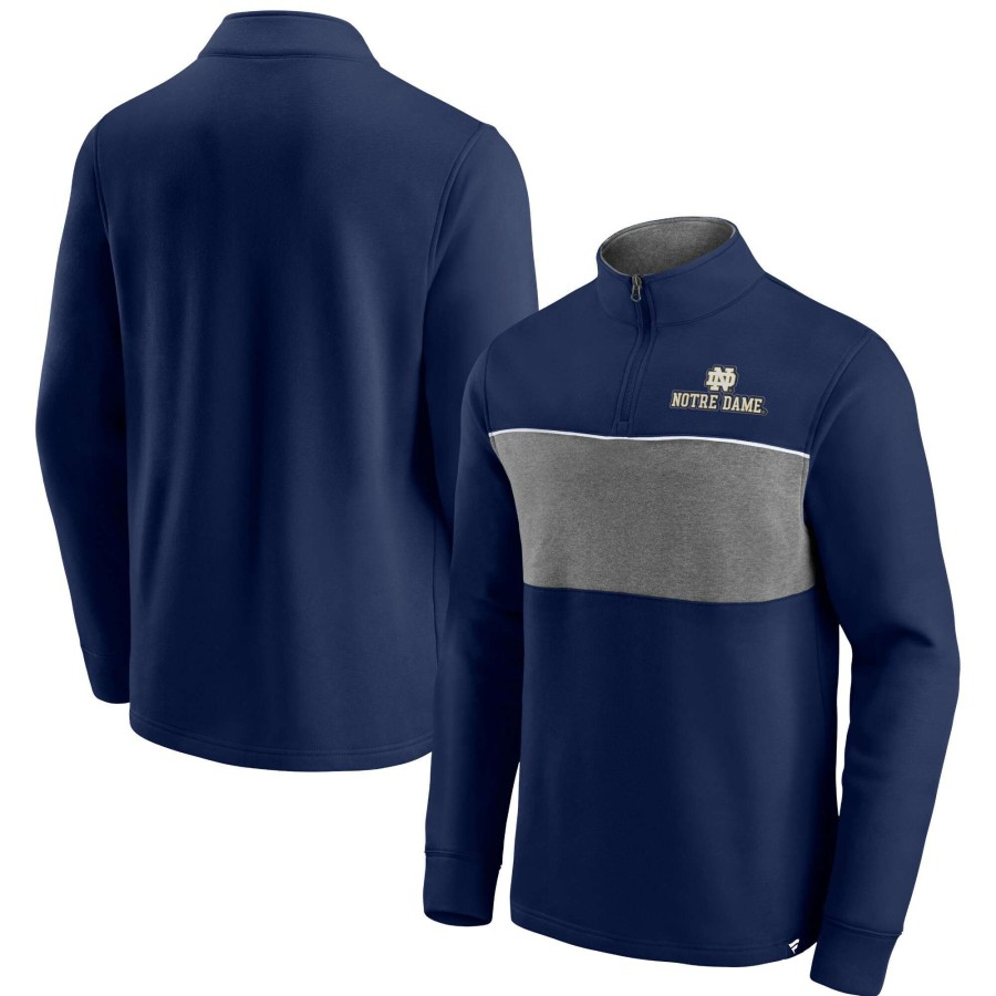 Men * | Limited Edition Men'S Fanatics Branded Navy/Heathered Gray Notre Dame Fighting Irish Primary Logo Quarter-Zip Jacket