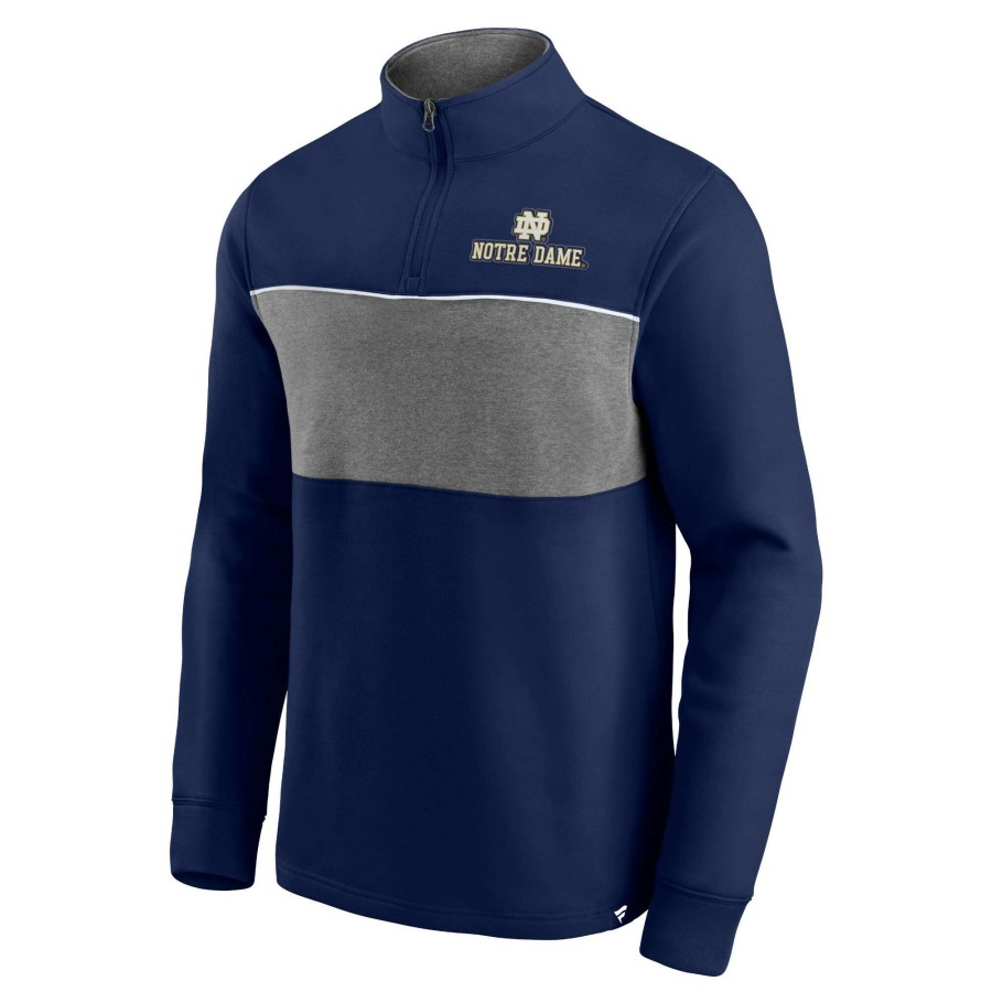 Men * | Limited Edition Men'S Fanatics Branded Navy/Heathered Gray Notre Dame Fighting Irish Primary Logo Quarter-Zip Jacket