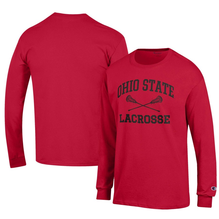 Men * | Good Quality Men'S Champion Scarlet Ohio State Buckeyes Lacrosse Icon Long Sleeve T-Shirt