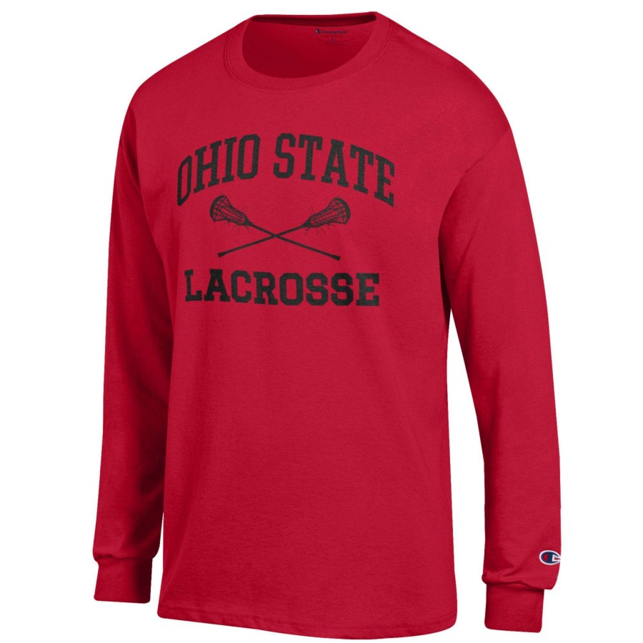 Men * | Good Quality Men'S Champion Scarlet Ohio State Buckeyes Lacrosse Icon Long Sleeve T-Shirt