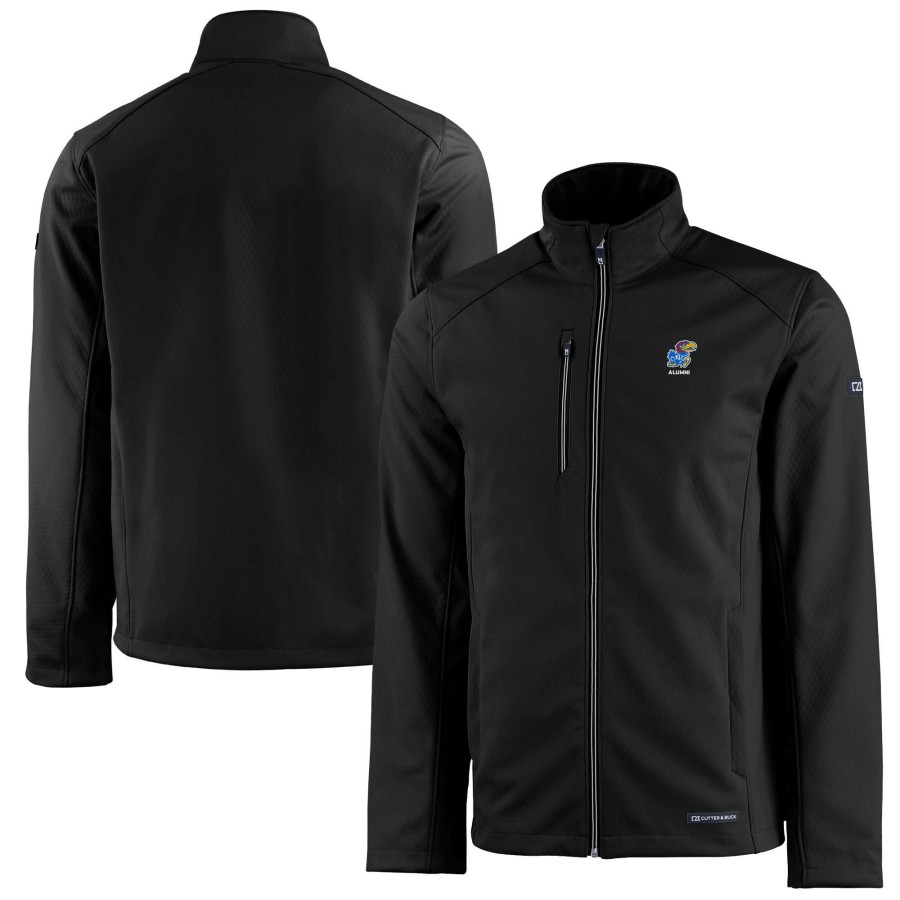 Men * | Best Sellers Men'S Cutter & Buck Black Kansas Jayhawks Alumni Logo Evoke Eco Softshell Recycled Full-Zip Jacket