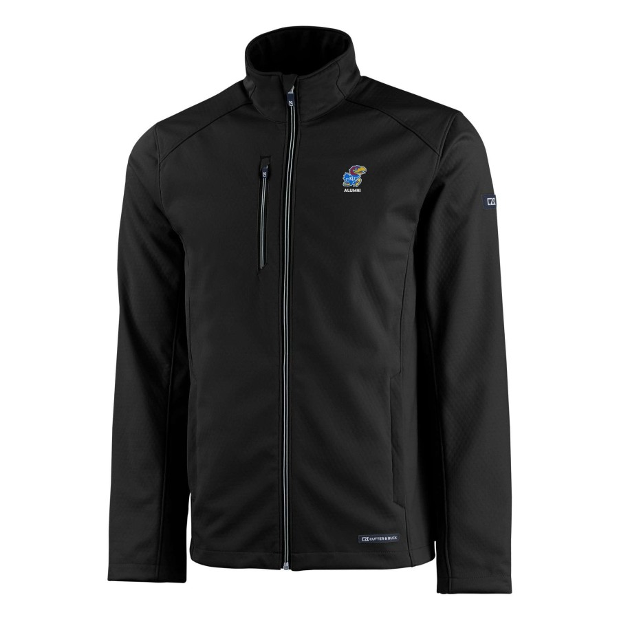 Men * | Best Sellers Men'S Cutter & Buck Black Kansas Jayhawks Alumni Logo Evoke Eco Softshell Recycled Full-Zip Jacket