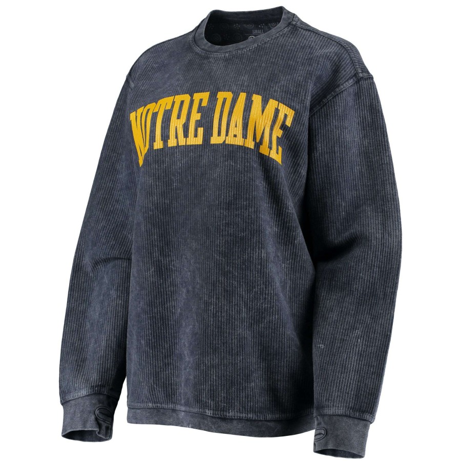 Women * | Good Quality Women'S Pressbox Navy Notre Dame Fighting Irish Comfy Cord Vintage Wash Basic Arch Pullover Sweatshirt