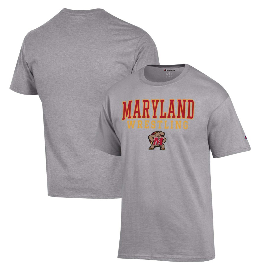 Men * | Online Sales Men'S Champion Gray Maryland Terrapins Wrestling Stack Logo T-Shirt