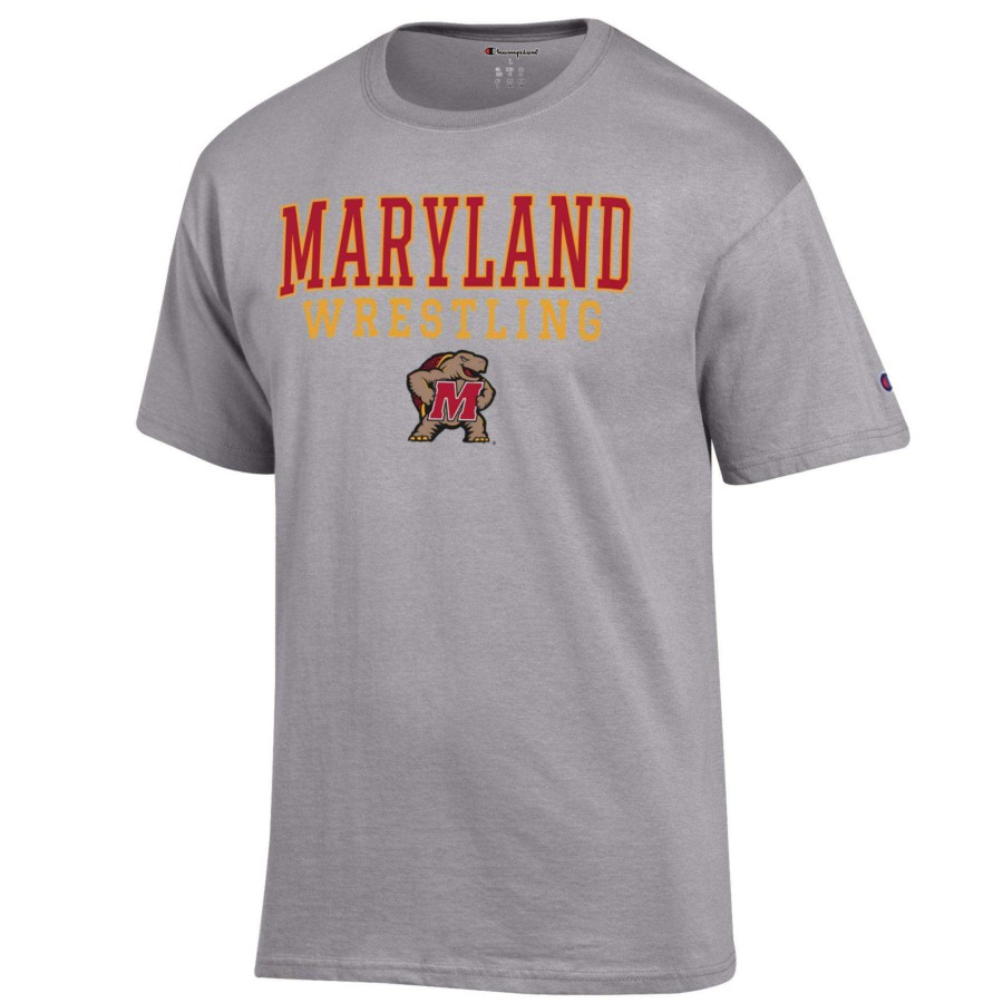 Men * | Online Sales Men'S Champion Gray Maryland Terrapins Wrestling Stack Logo T-Shirt