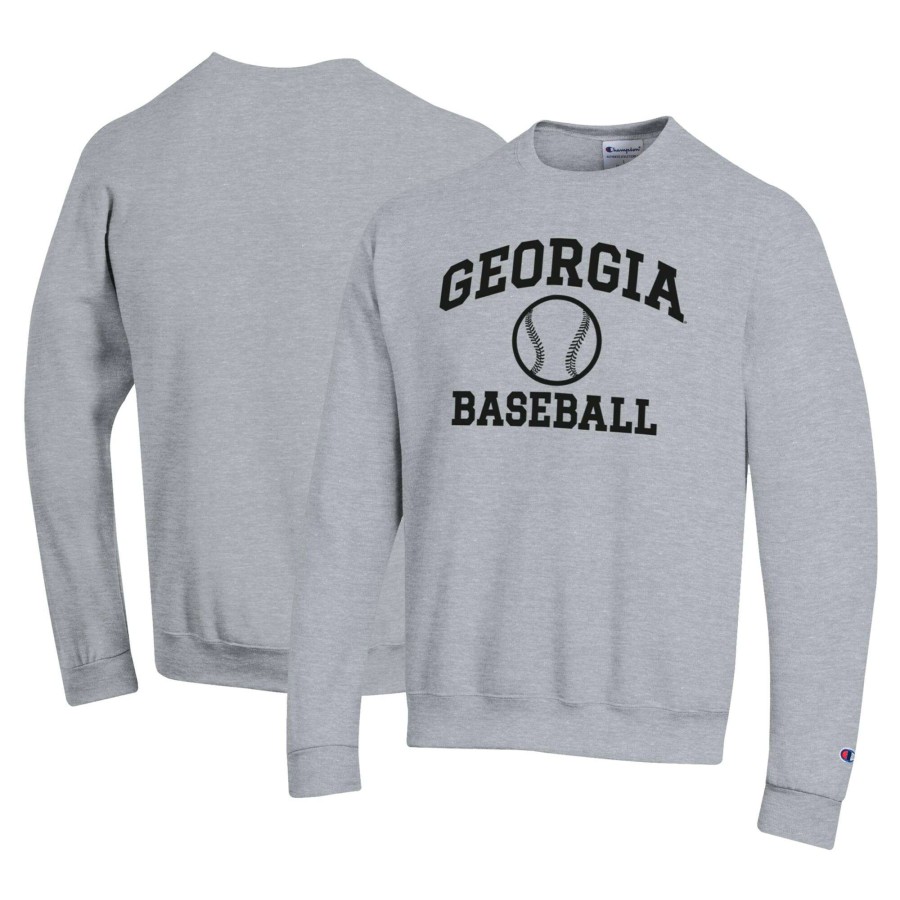 Men * | Bestsellers Men'S Champion Gray Georgia Bulldogs Icon Baseball Powerblend Pullover Sweatshirt