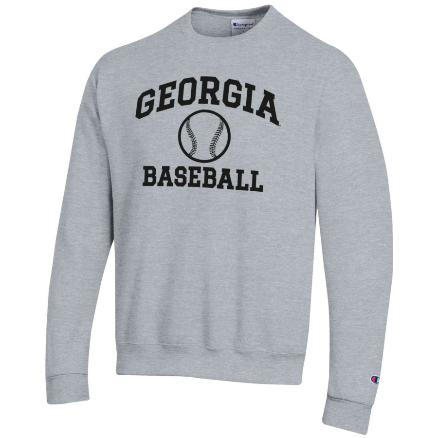 Men * | Bestsellers Men'S Champion Gray Georgia Bulldogs Icon Baseball Powerblend Pullover Sweatshirt