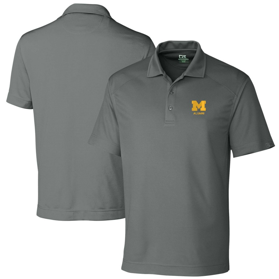 Men * | Best Sellers Men'S Cutter & Buck Gray Michigan Wolverines Alumni Logo Drytec Genre Textured Solid Polo