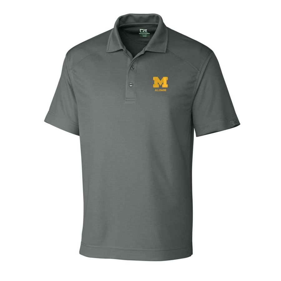 Men * | Best Sellers Men'S Cutter & Buck Gray Michigan Wolverines Alumni Logo Drytec Genre Textured Solid Polo