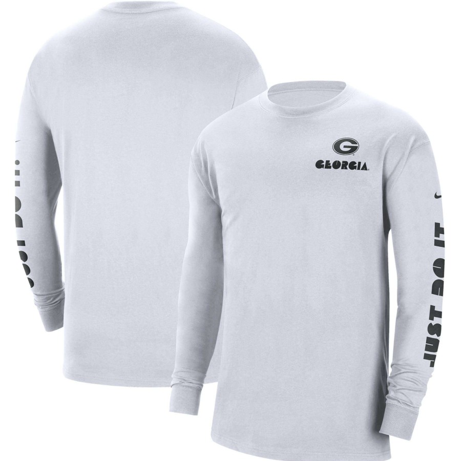 Men * | Original Men'S Nike White Georgia Bulldogs Heritage Max 90 Long Sleeve T-Shirt